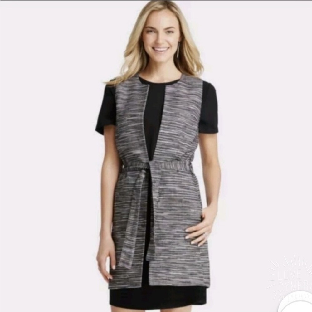 Johnston & Murphy XS Gray Belted Linen Blend Duster Vest Sleeveless